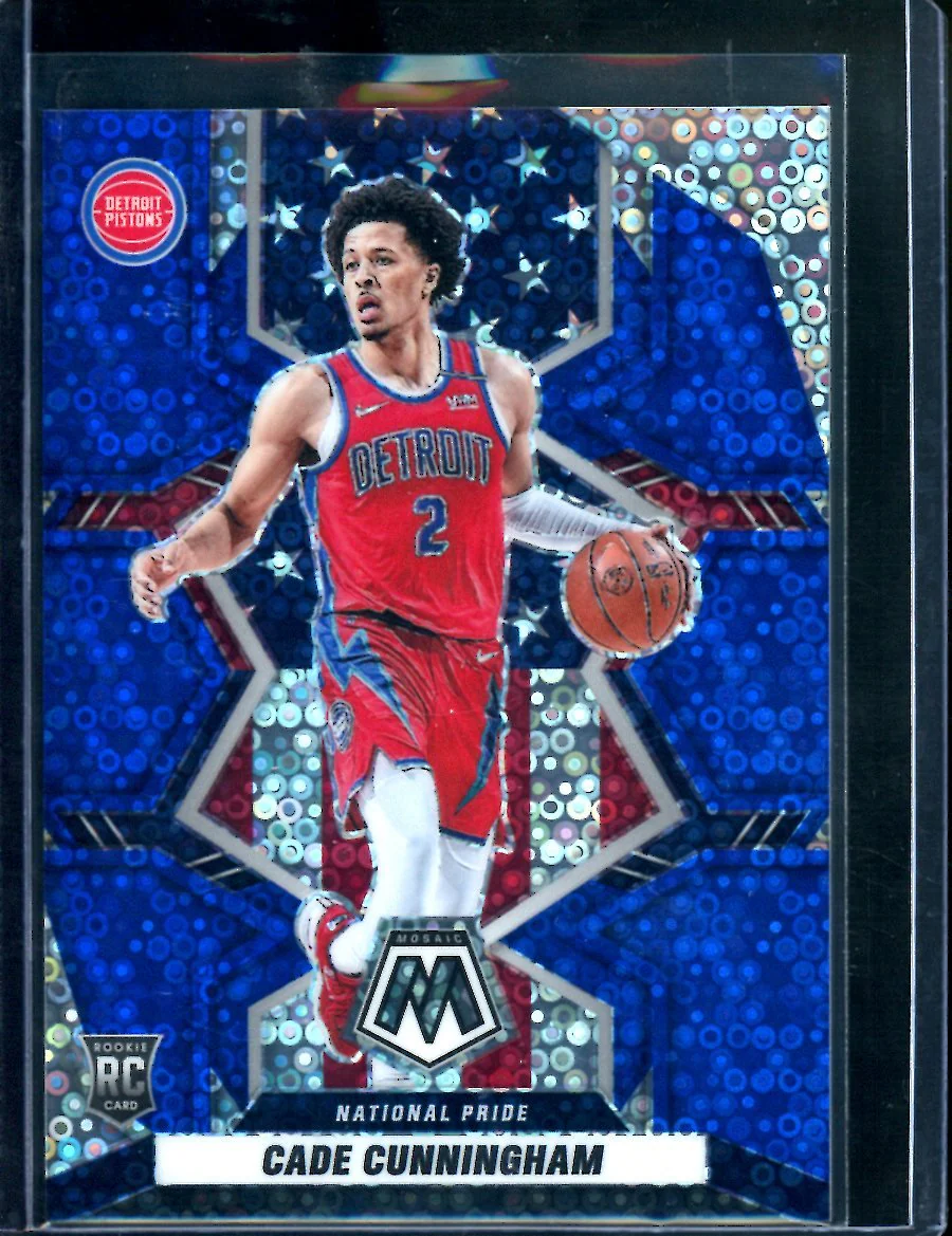 2021/22 Panini Mosaic Cade Cunningham Rookie National Pride Blue Disco /85 Pistons