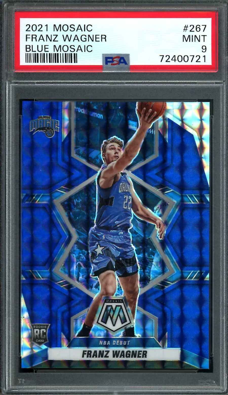 2021/22 Panini Mosaic Franz Wagner Rookie Blue Mosaic /99 Magic PSA 9
