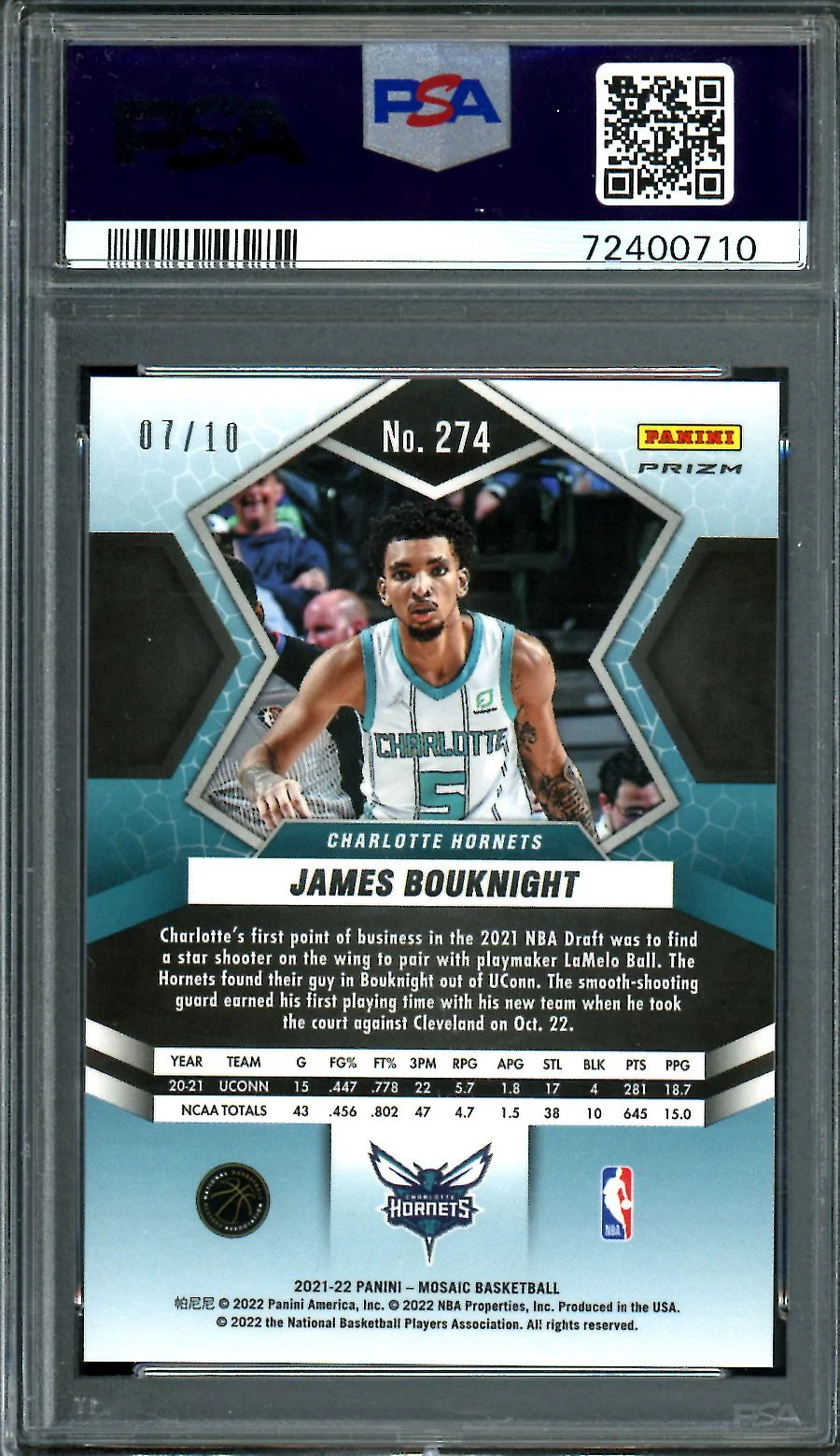 2021/22 Panini Mosaic James Bouknight Rookie Green Swirl /10 Hornets PSA 10 - Image 2