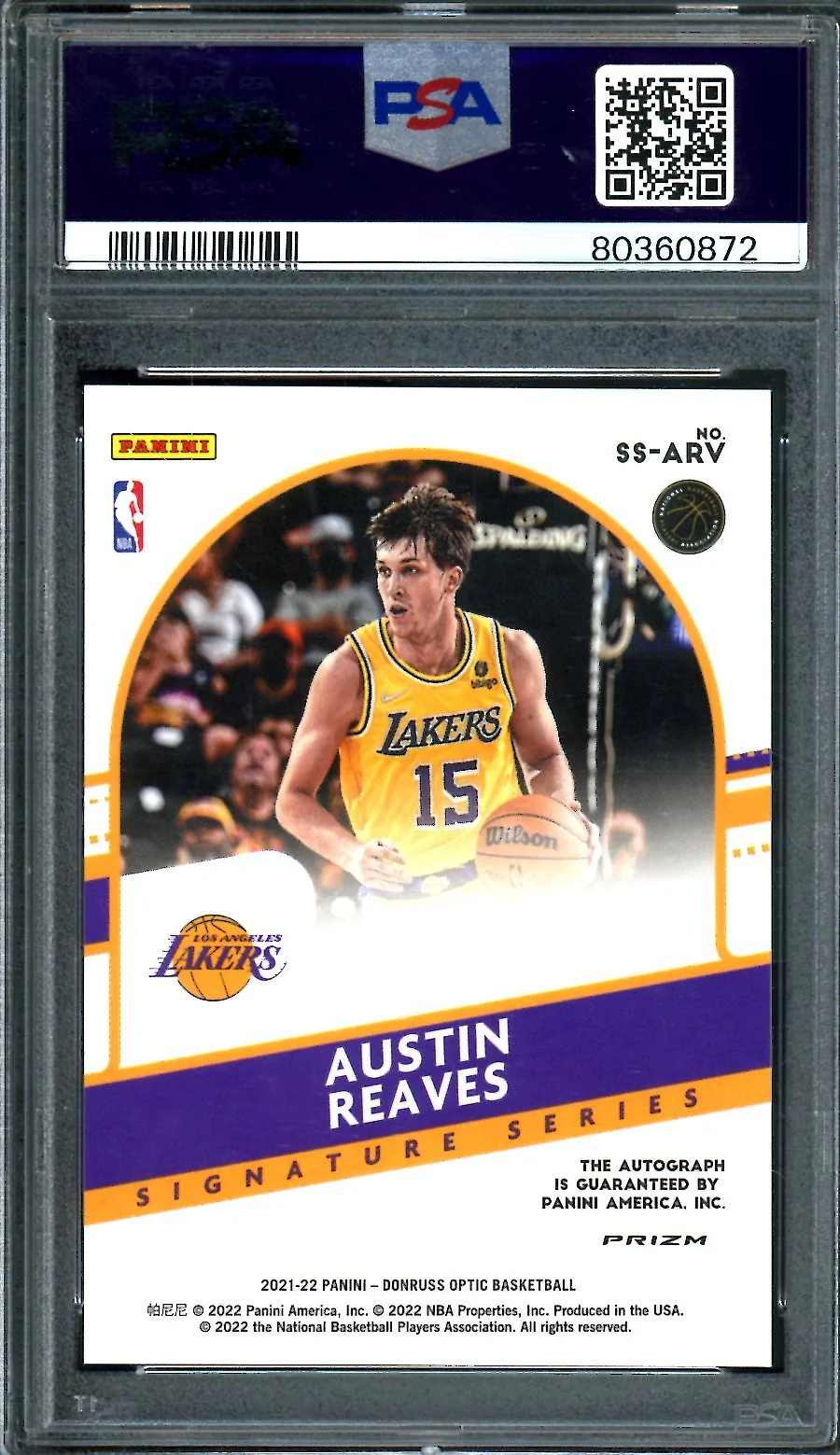 2021/22 Panini Optic Austin Reaves Rookie Auto Green Wave PSA 9 Lakers - Image 2