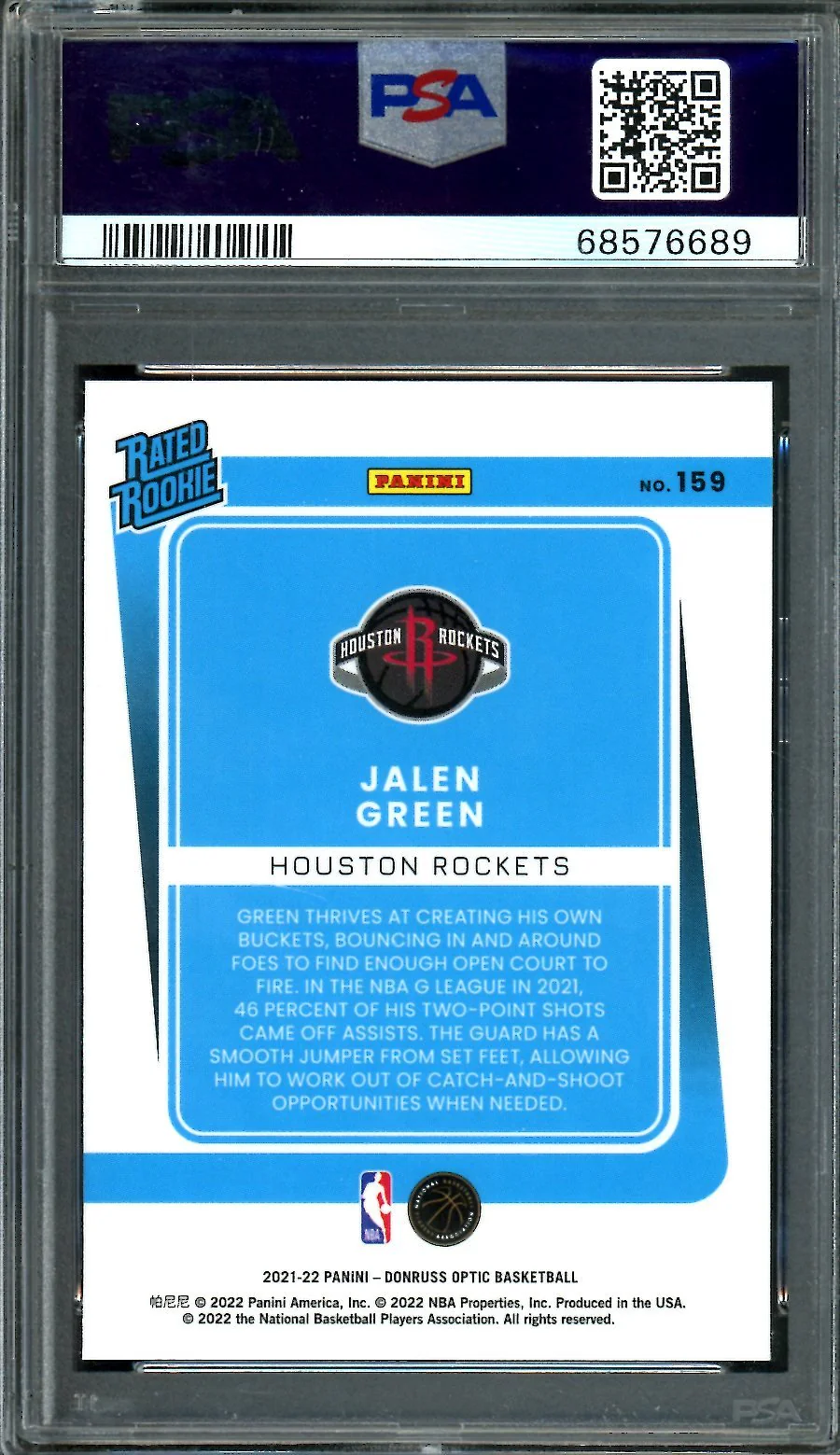 2021-22 Panini Optic Jalen Green Rookie PSA 10 Rockets - Image 2