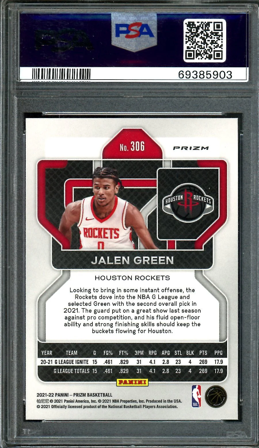 2021-22 Panini Prizm Jalen Green Rookie Purple Wave Prizm PSA 10 Rockets - Image 2