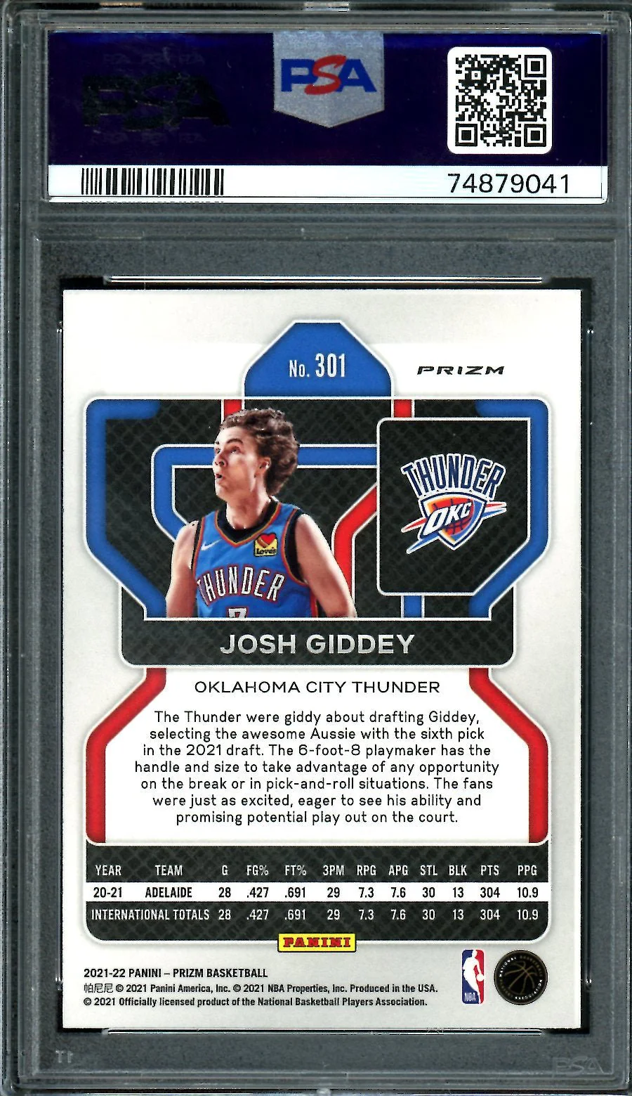 2021-22 Panini Prizm Josh Giddey Rookie Red Ice PSA 9 Thunder - Image 2