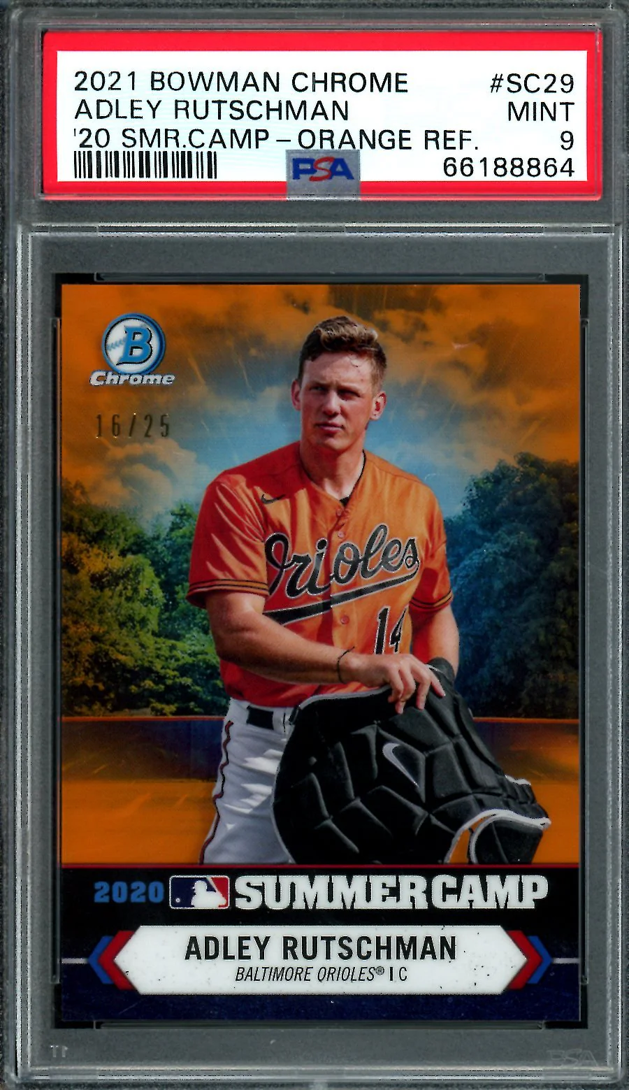 2021 Bowman Chrome Adley Rutschman Summer Camp Orange /25 PSA 9 Orioles