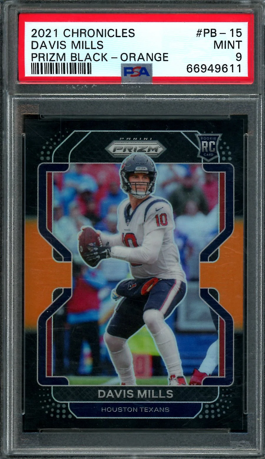 2021 Panini Chronicles Prizm Black Davis Mills Rookie Orange /75 PSA 9 Texans