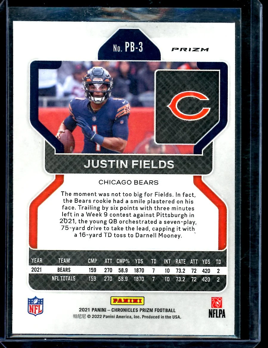 2021 Panini Chronicles Prizm Black Justin Fields Rookie Silver Bears - Image 2