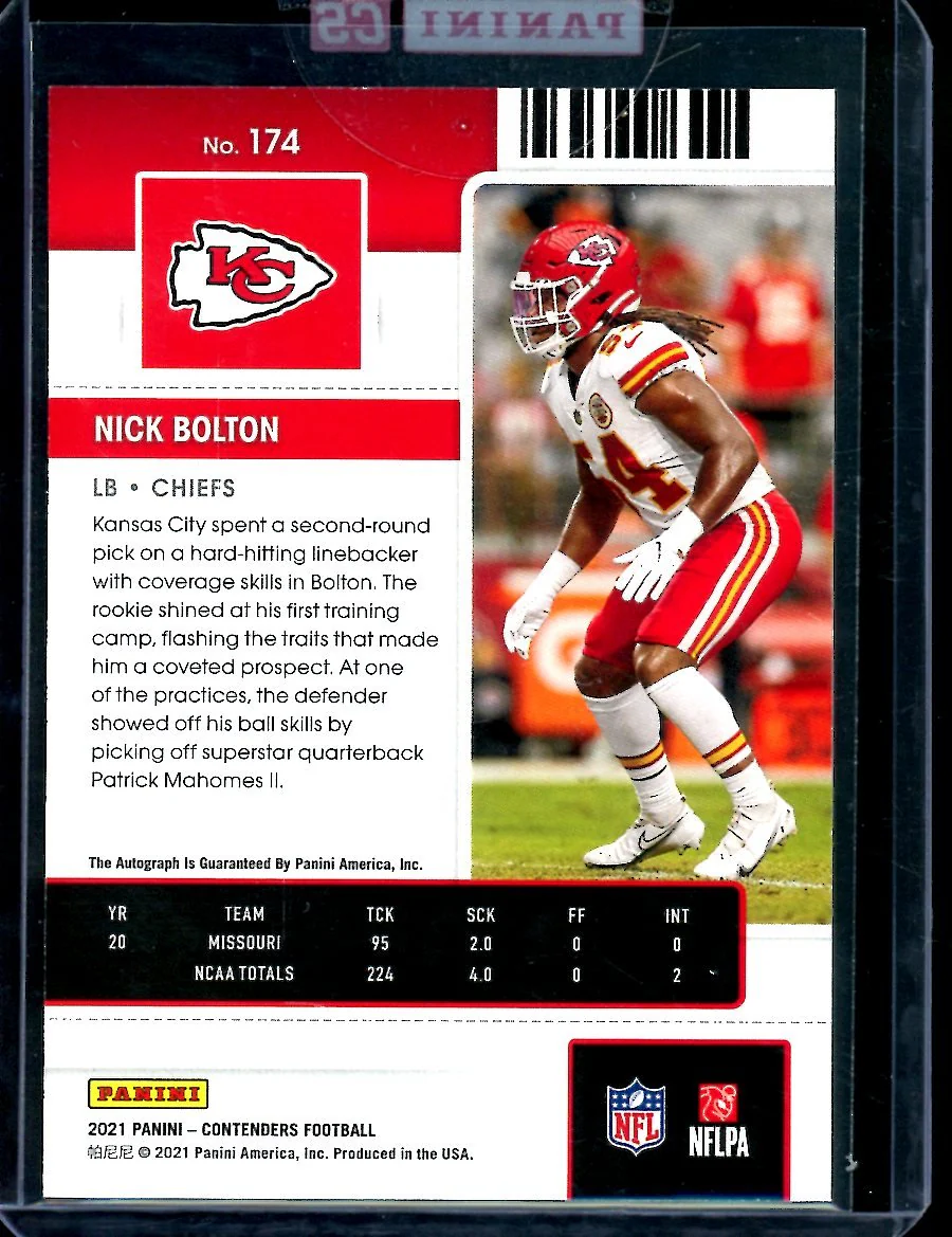 2021 Panini Contenders Nick Bolton Rookie Auto Chiefs - Image 2