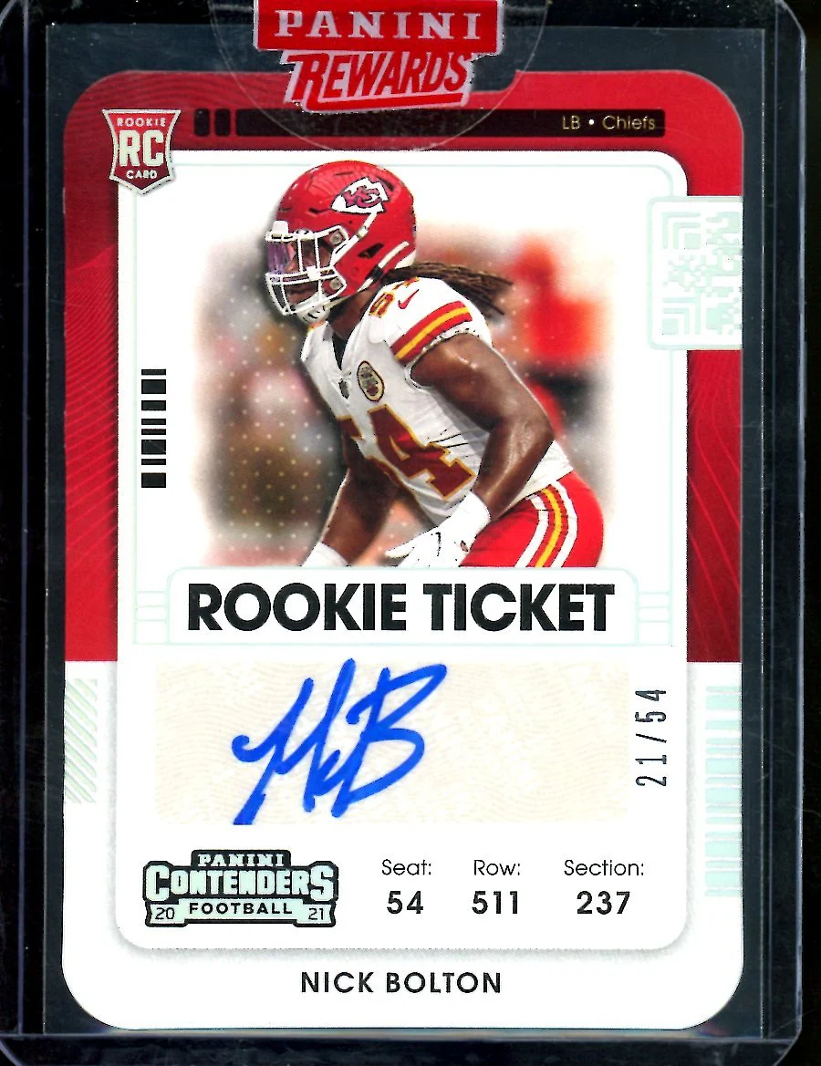 2021 Panini Contenders Nick Bolton Rookie Ticket Stub Auto /54 Chiefs