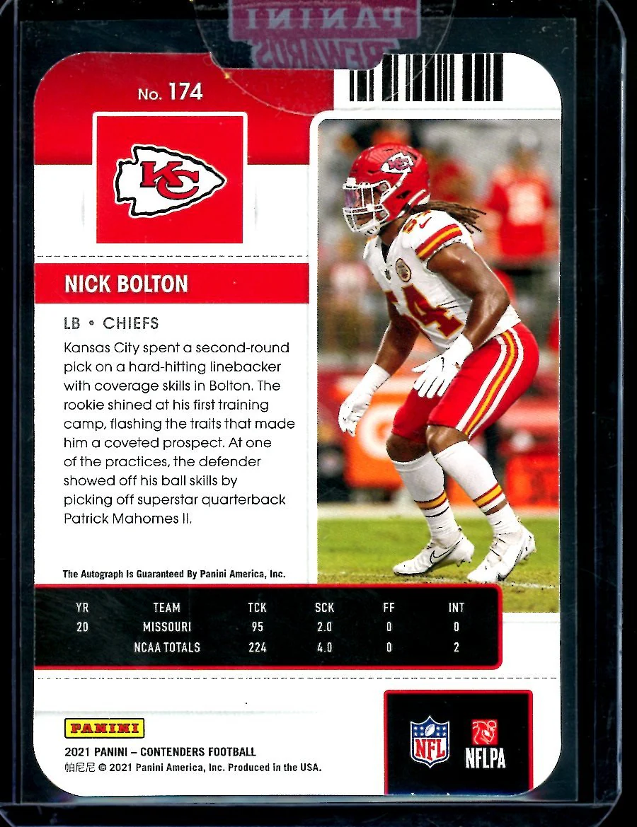 2021 Panini Contenders Nick Bolton Rookie Ticket Stub Auto /54 Chiefs - Image 2