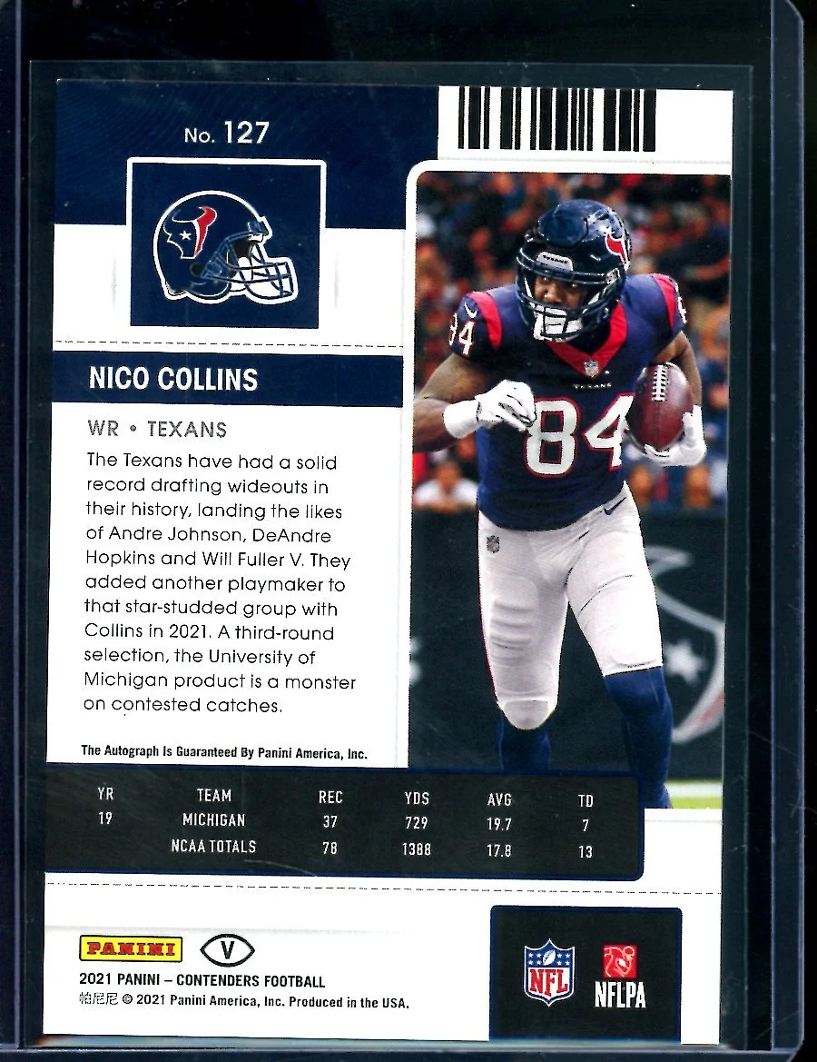 2021 Panini Contenders Nico Collins Rookie Ticket Auto /23 Texans - Image 2