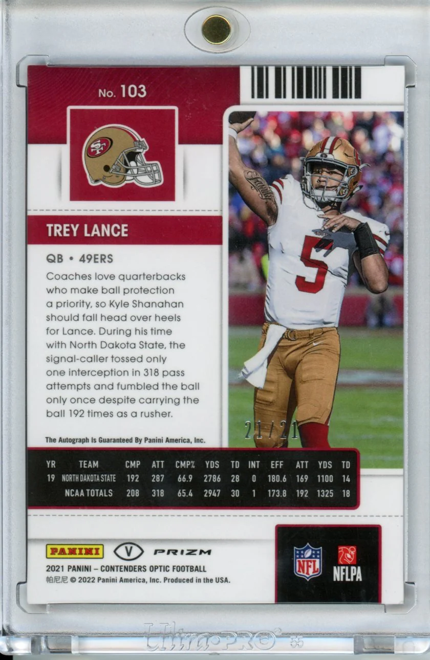 2021 Panini Contenders Optic Trey Lance RC Ticket Auto FOTL /21 49ers - Image 2