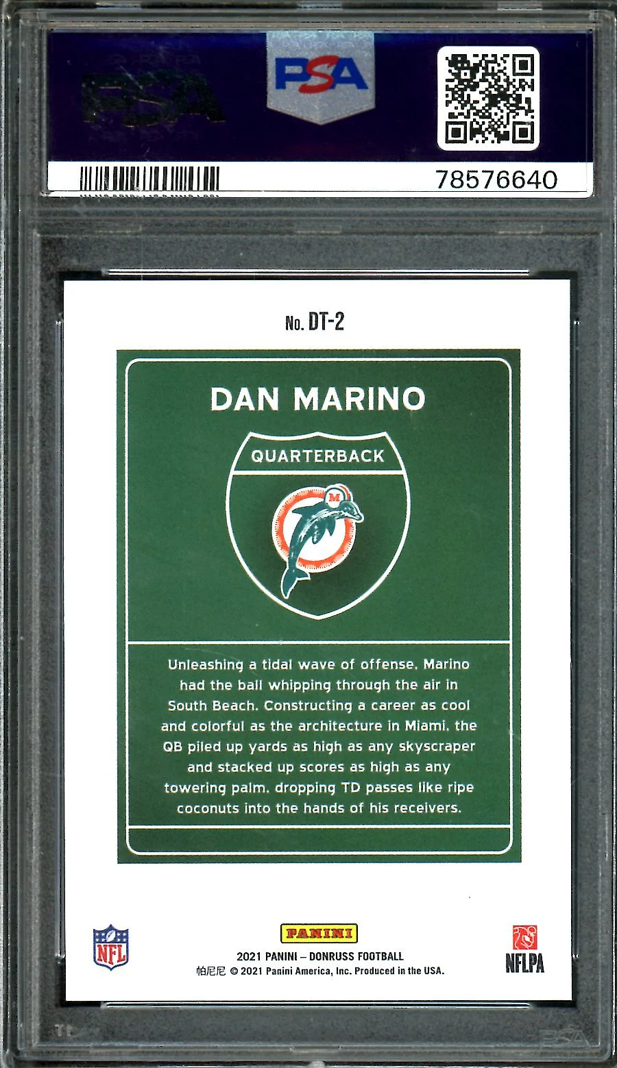 2021 Panini Donruss Dan Marino Downtown SSP PSA 10 Dolphins - Image 2