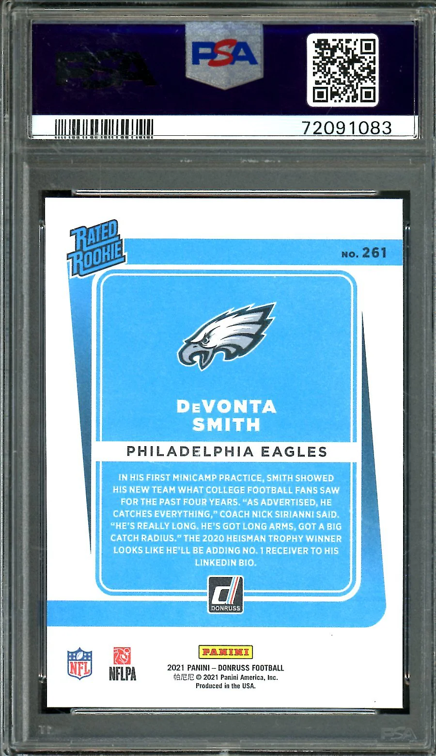 2021 Panini Donruss DeVonta Smith Rookie Gold Press Proof PSA 10 Eagles - Image 2