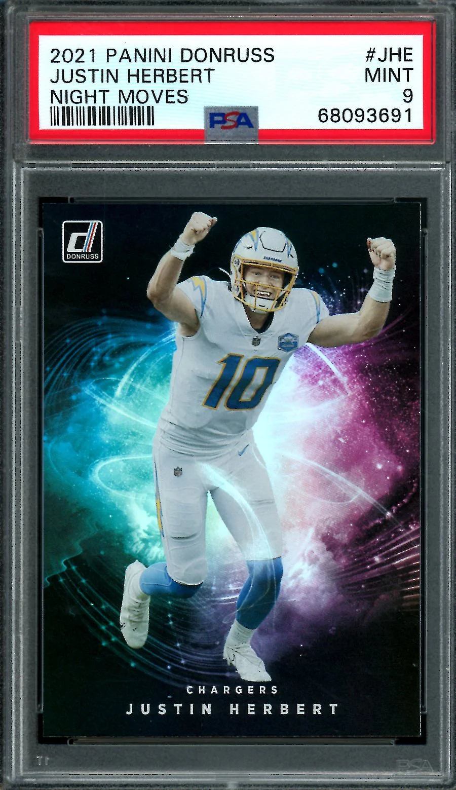 2021 Panini Donruss Justin Herbert Night Moves SSP PSA 9 Chargers