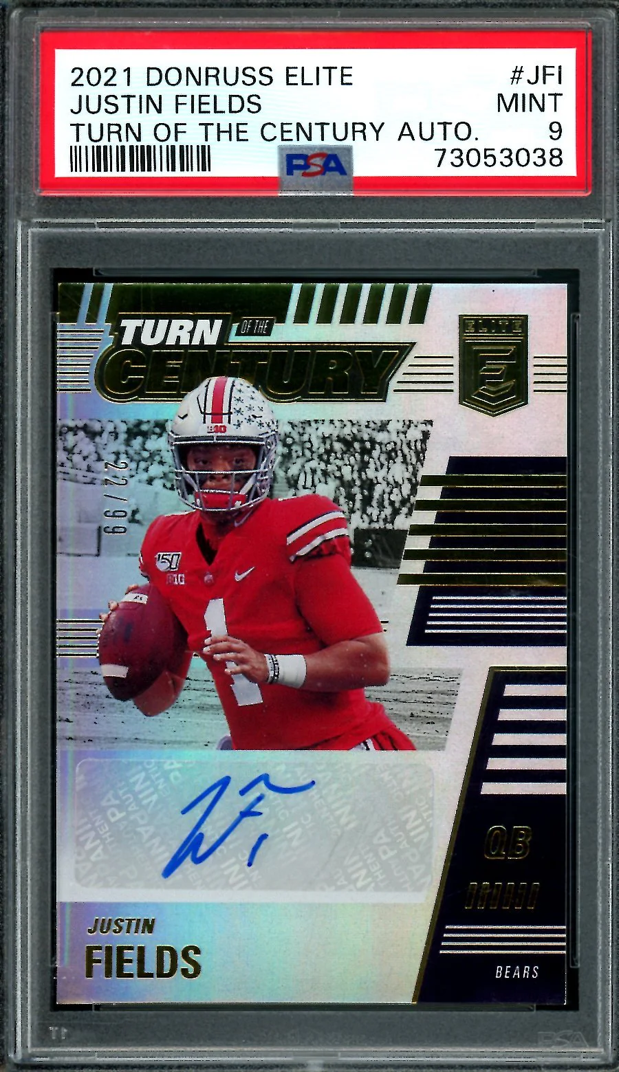 2021 Panini Elite Justin Fields Rookie Turn of the Century Auto /299 PSA 9 Bears