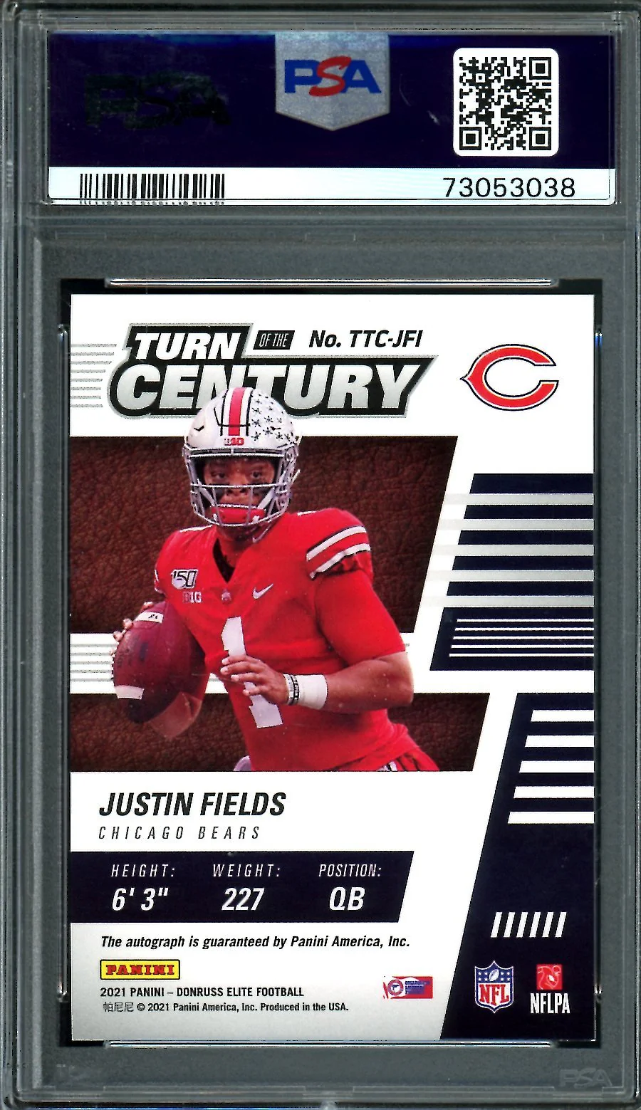 2021 Panini Elite Justin Fields Rookie Turn of the Century Auto /299 PSA 9 Bears - Image 2
