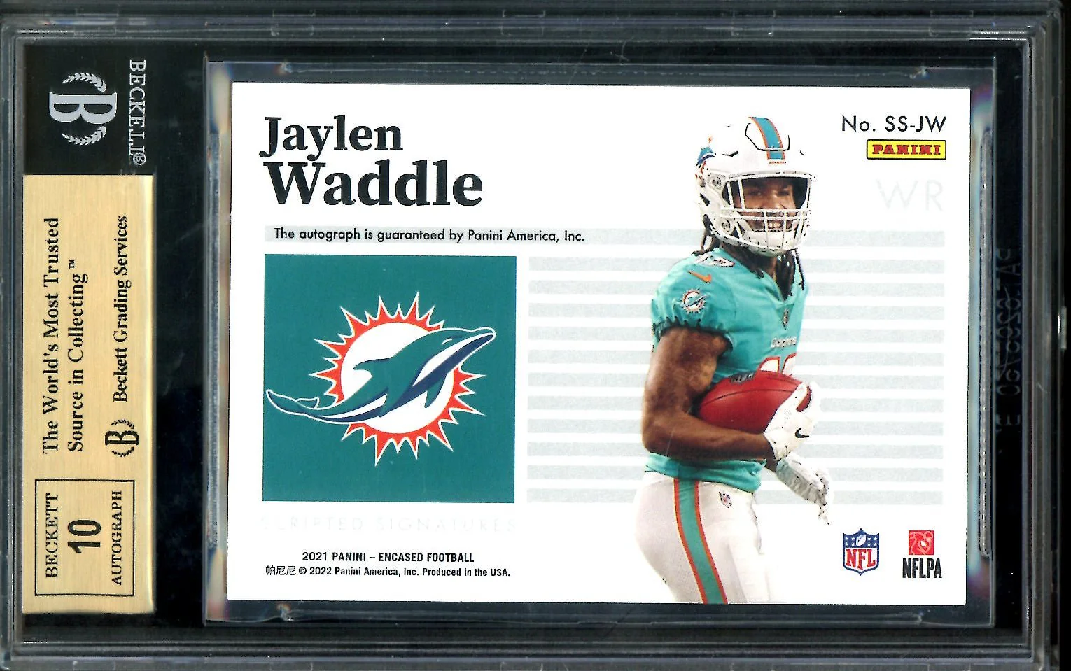 2021 Panini Encased Jaylen Waddle Rookie Auto Sapphire /35 BGS 9.5 Dolphins - Image 2