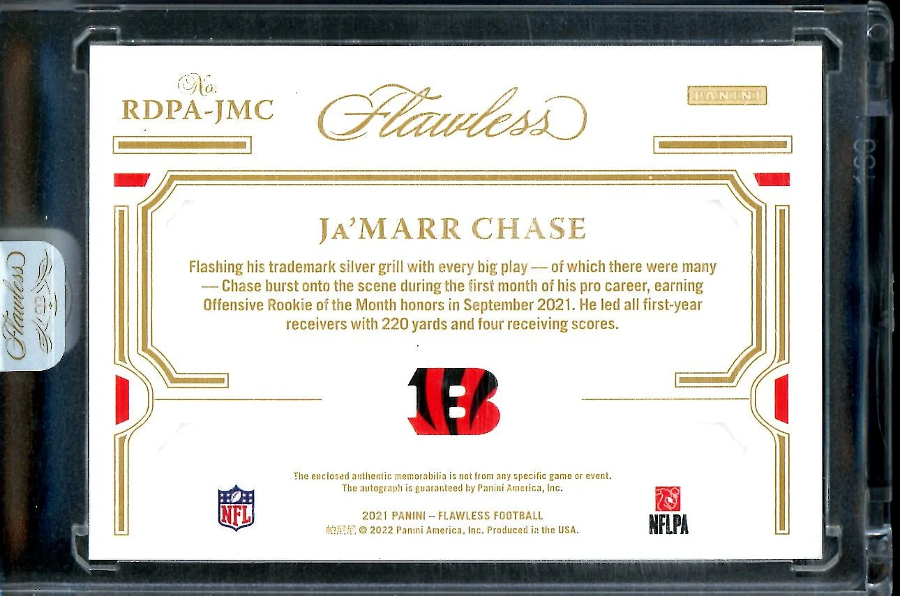 2021 Panini Flawless Ja'Marr Chase Rookie Auto RPA Red /15 Bengals - Image 2