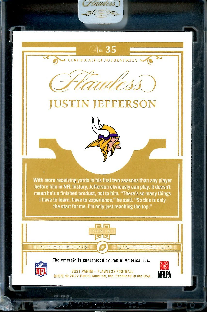 2021 Panini Flawless Justin Jefferson Emerald /5 Vikings - Image 2
