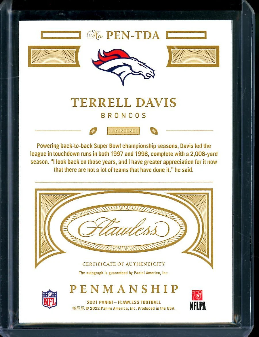 2021 Panini Flawless Terrell Davis Penmanship Emerald Auto /5 Broncos - Image 2