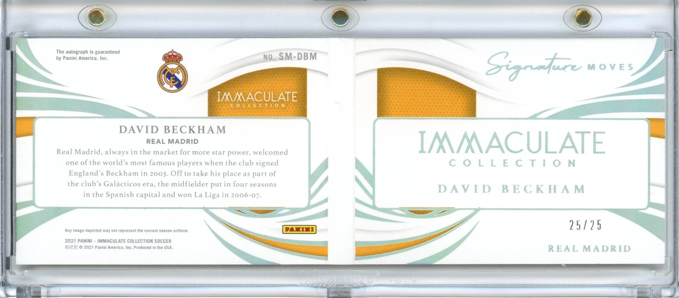 2021 Panini Immaculate David Beckham Signature Moves Booklet /25 Real Madrid - Image 2
