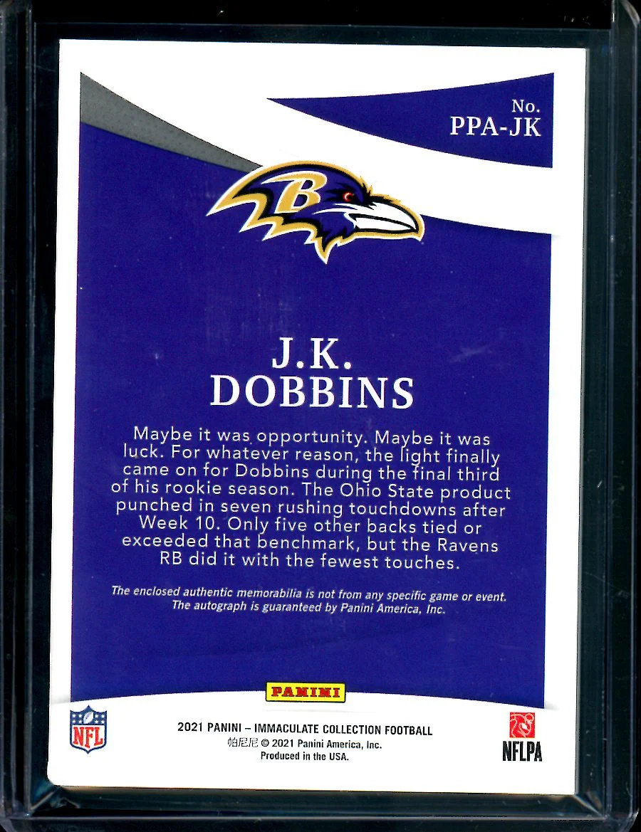 2021 Panini Immaculate J.K. Dobbins Patch Auto /99 Ravens - Image 2