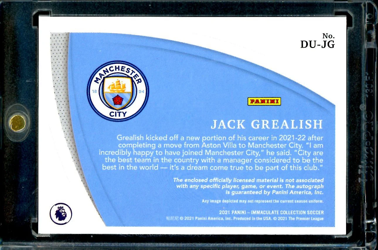 2021 Panini Immaculate Jack Grealish Patch Autograph Manchester City - Image 2