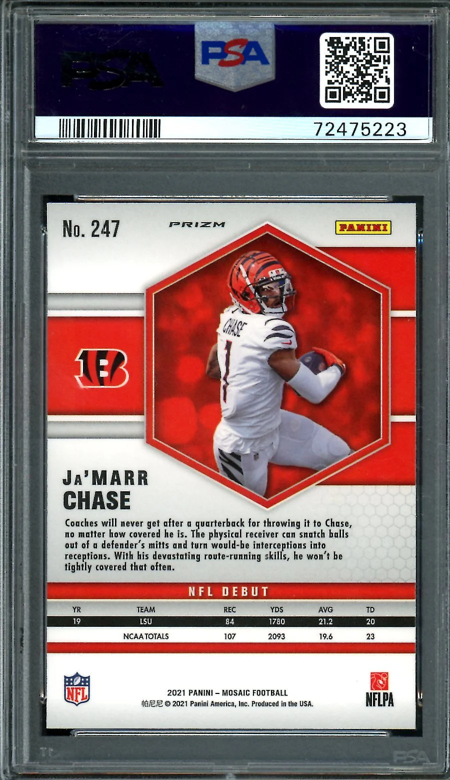 2021 Panini Mosaic Ja'Marr Chase Rookie Debut Green PSA 10 Bengals - Image 2
