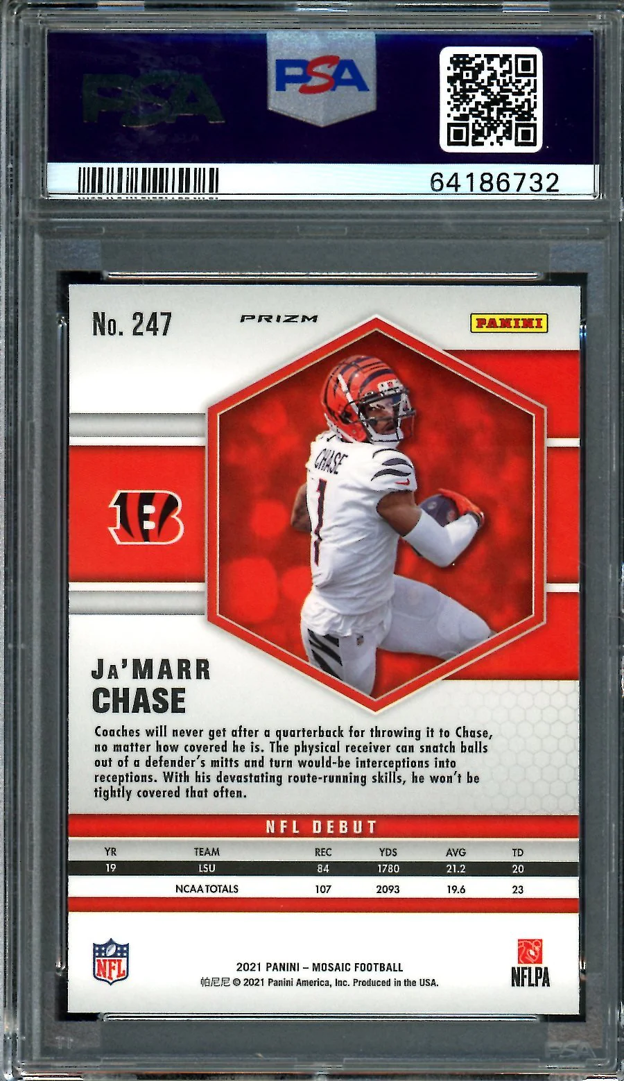 2021 Panini Mosaic Ja'Marr Chase Rookie NFL Debut White Sparkle PSA 10 Bengals - Image 2