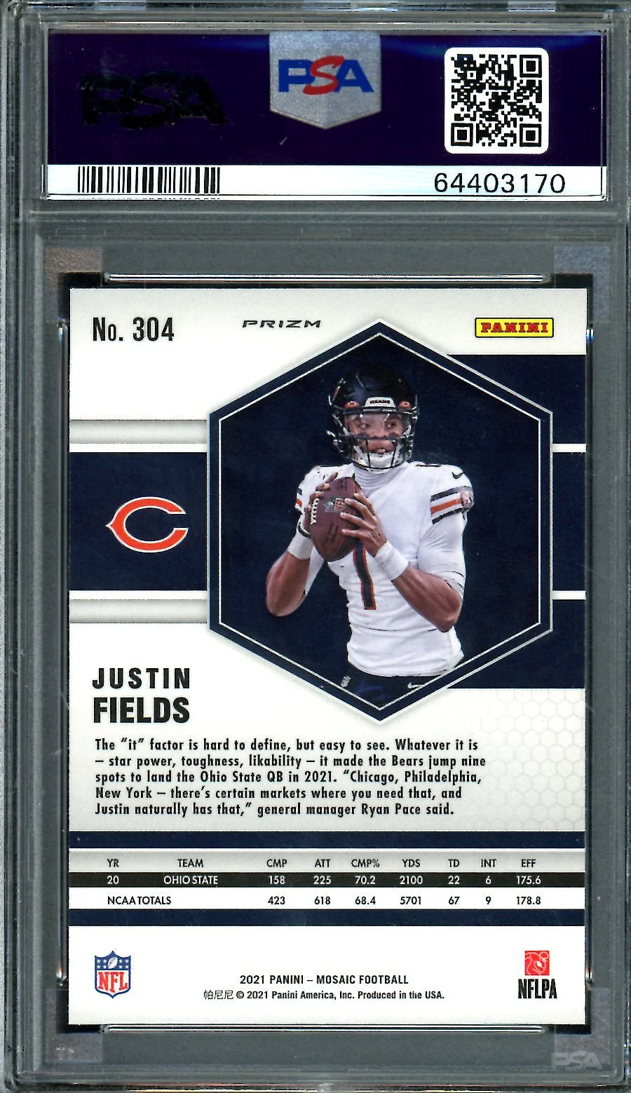 2021 Panini Mosaic Justin Fields Rookie Genesis PSA 10 Bears - Image 2