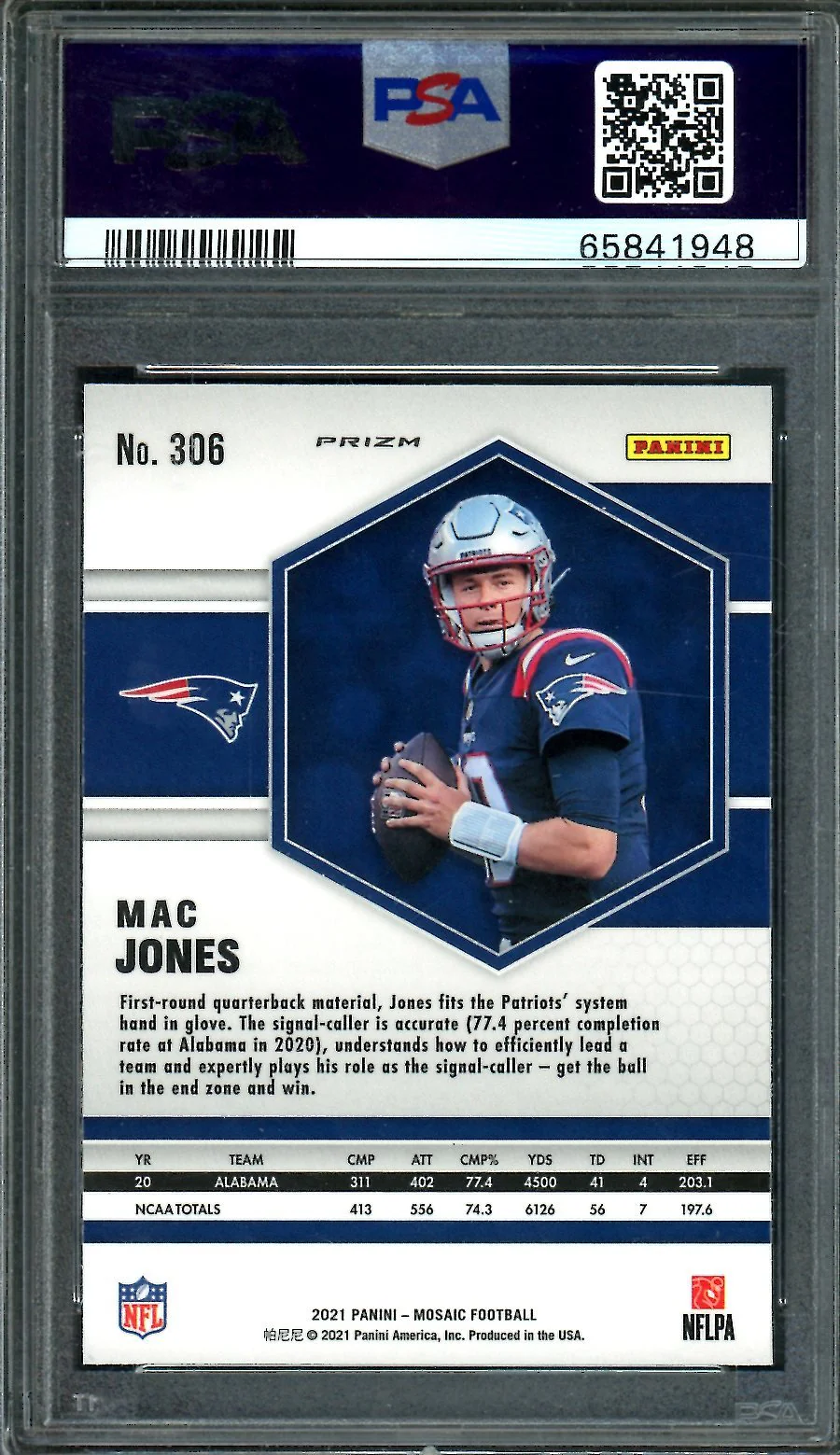 2021 Panini Mosaic Mac Jones Rookie Mosaic PSA 10 Patriots - Image 2