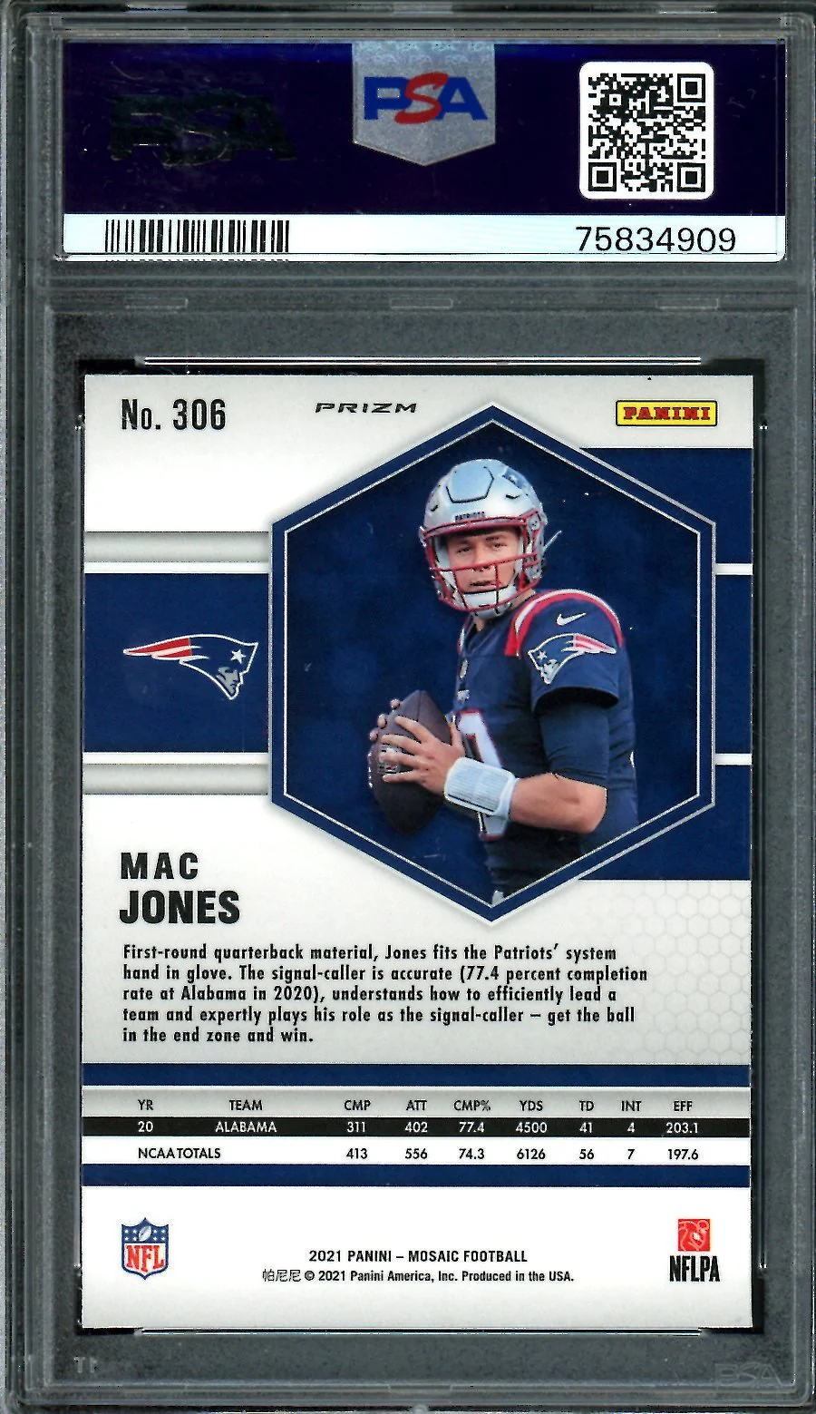 2021 Panini Mosaic Mac Jones Rookie Orange Reactive PSA 10 Patriots - Image 2