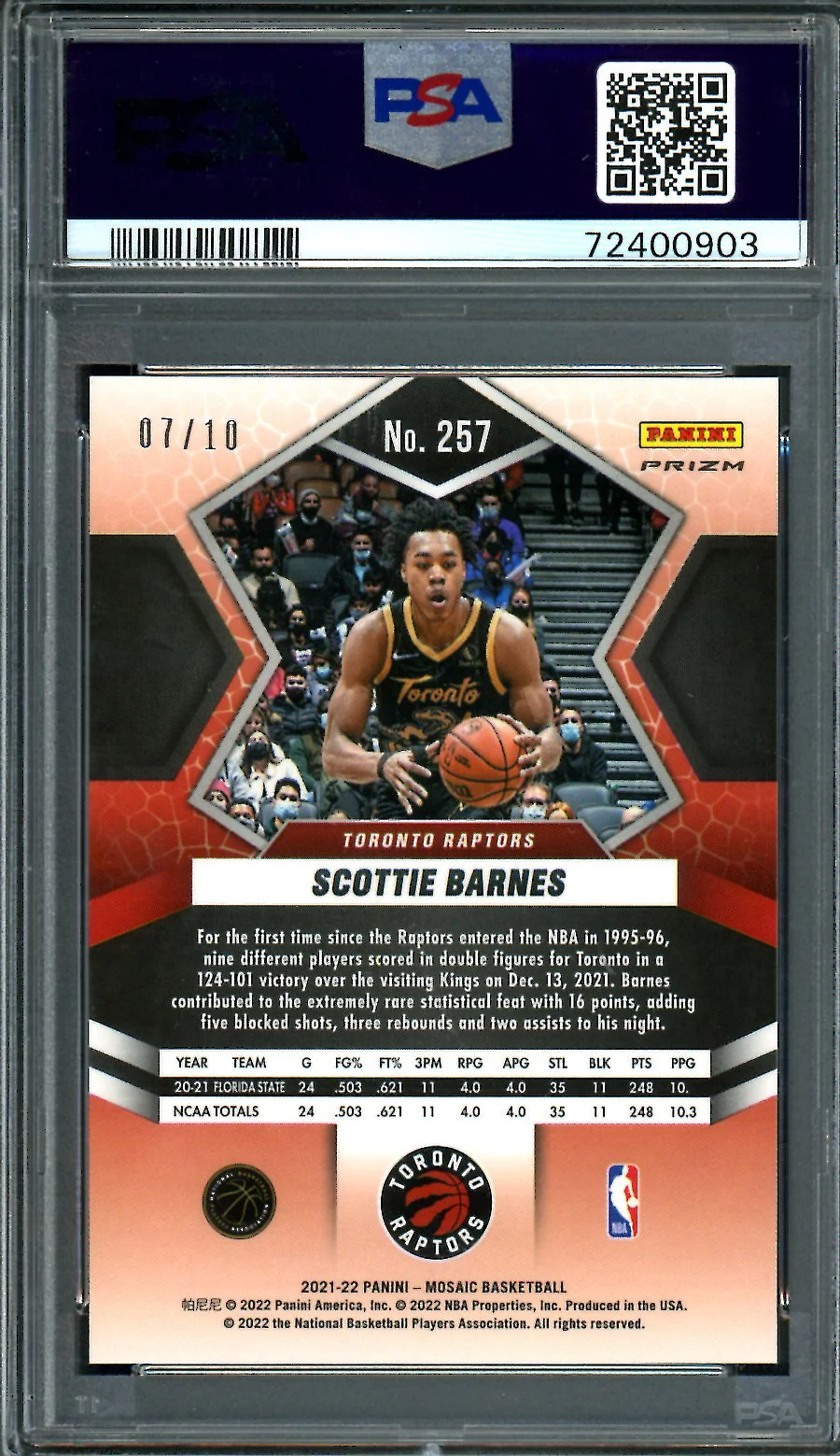 2021/22 Panini Mosaic Scottie Barnes Rookie National Pride Green Swirl /10 PSA 9 Raptors - Image 2