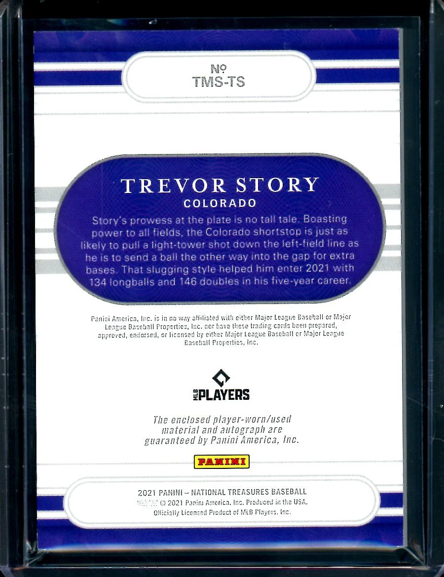 2021 Panini National Treasures Trevor Story Patch Auto /18 Rockies - Image 2
