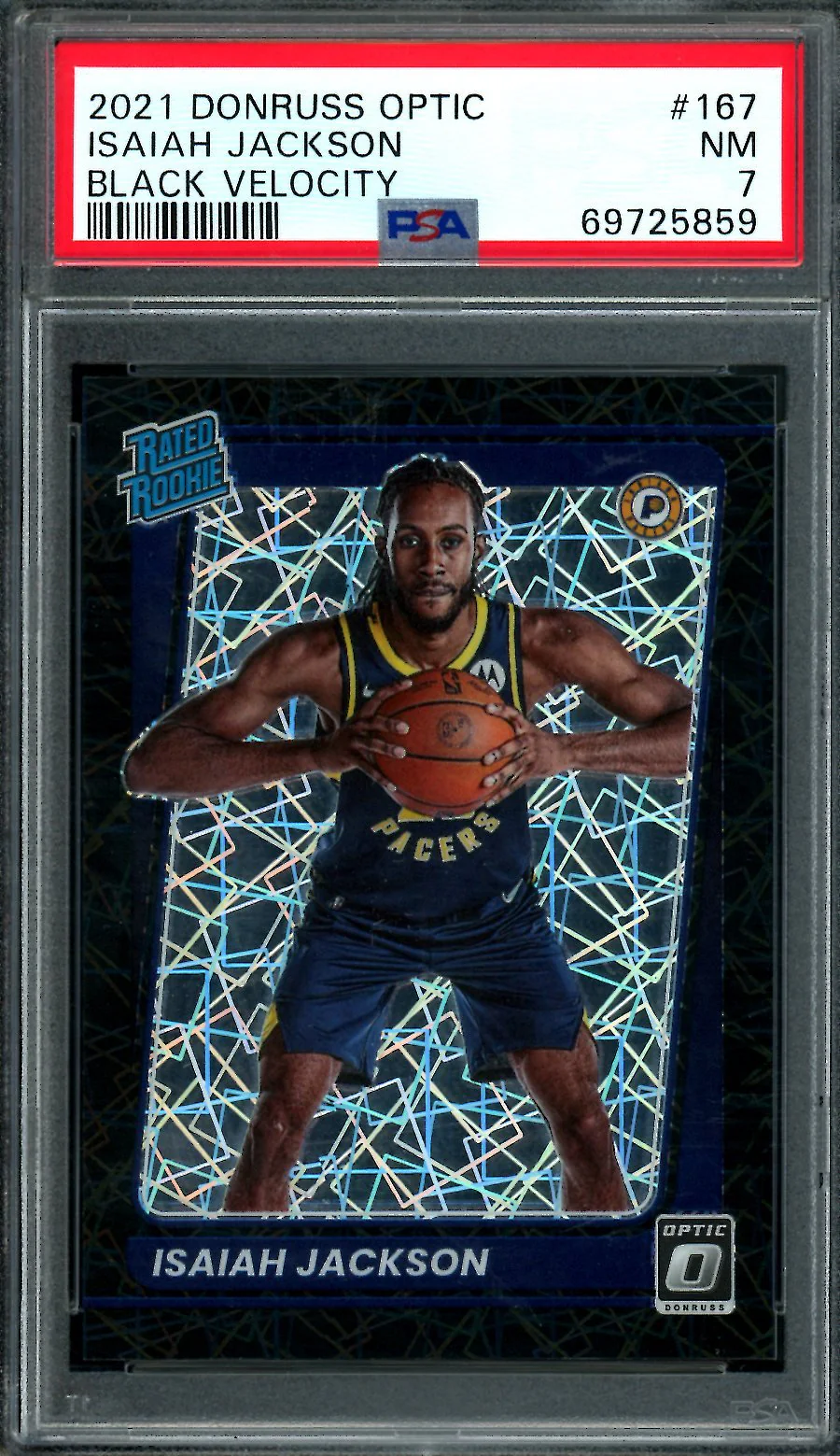 2021/22 Panini Optic Isaiah Jackson Rookie Black Velocity /39 PSA 7 Pacers