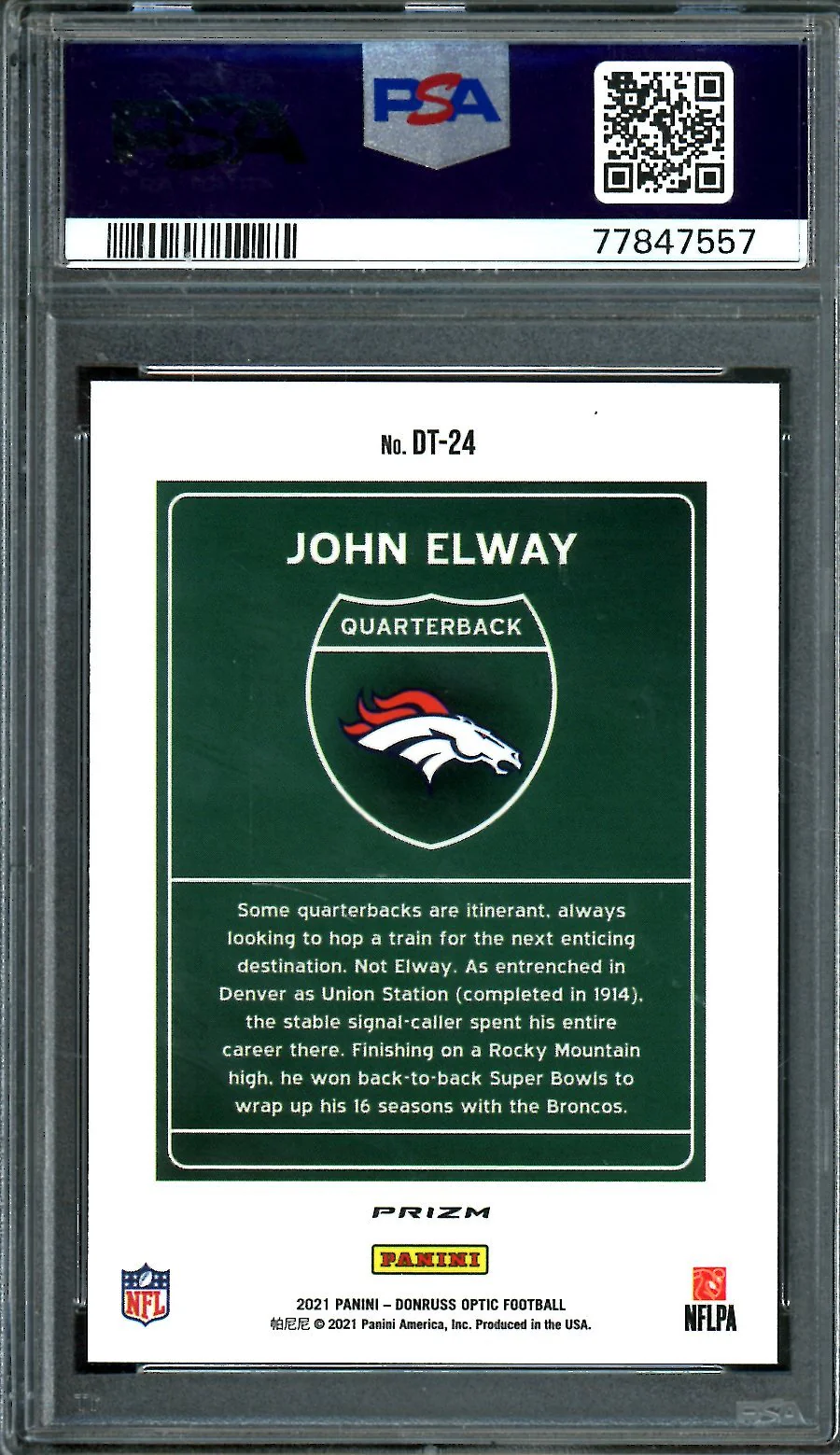 2021 Panini Optic John Elway Downtown SSP PSA 9 Broncos - Image 2