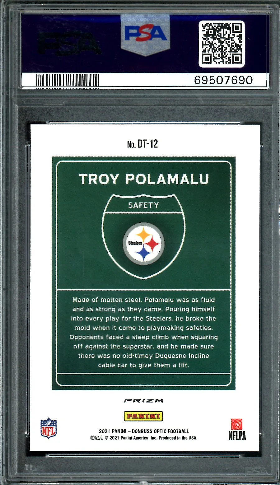 2021 Panini Optic Troy Polamalu Downtown SSP PSA 10 Steelers - Image 2