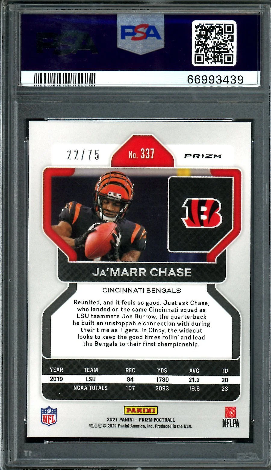 2021 Panini Prizm Ja'Marr Chase Rookie Green Scope /74 PSA 9 Bengals - Image 2