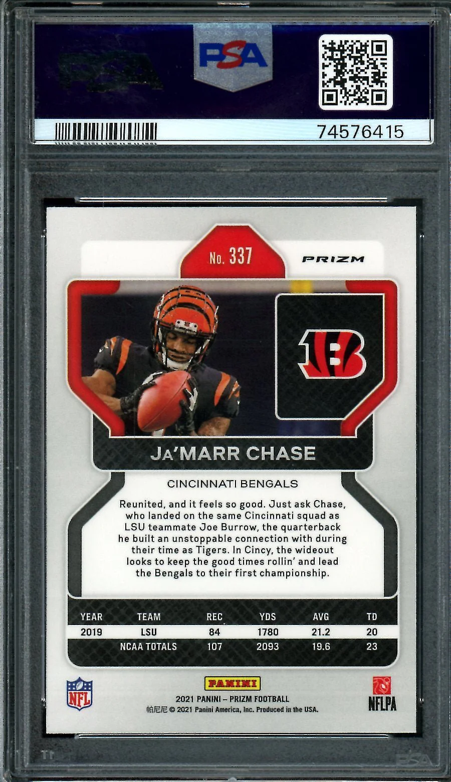 2021 Panini Prizm Ja'Marr Chase Rookie Orange Disco PSA 10 Bengals - Image 2