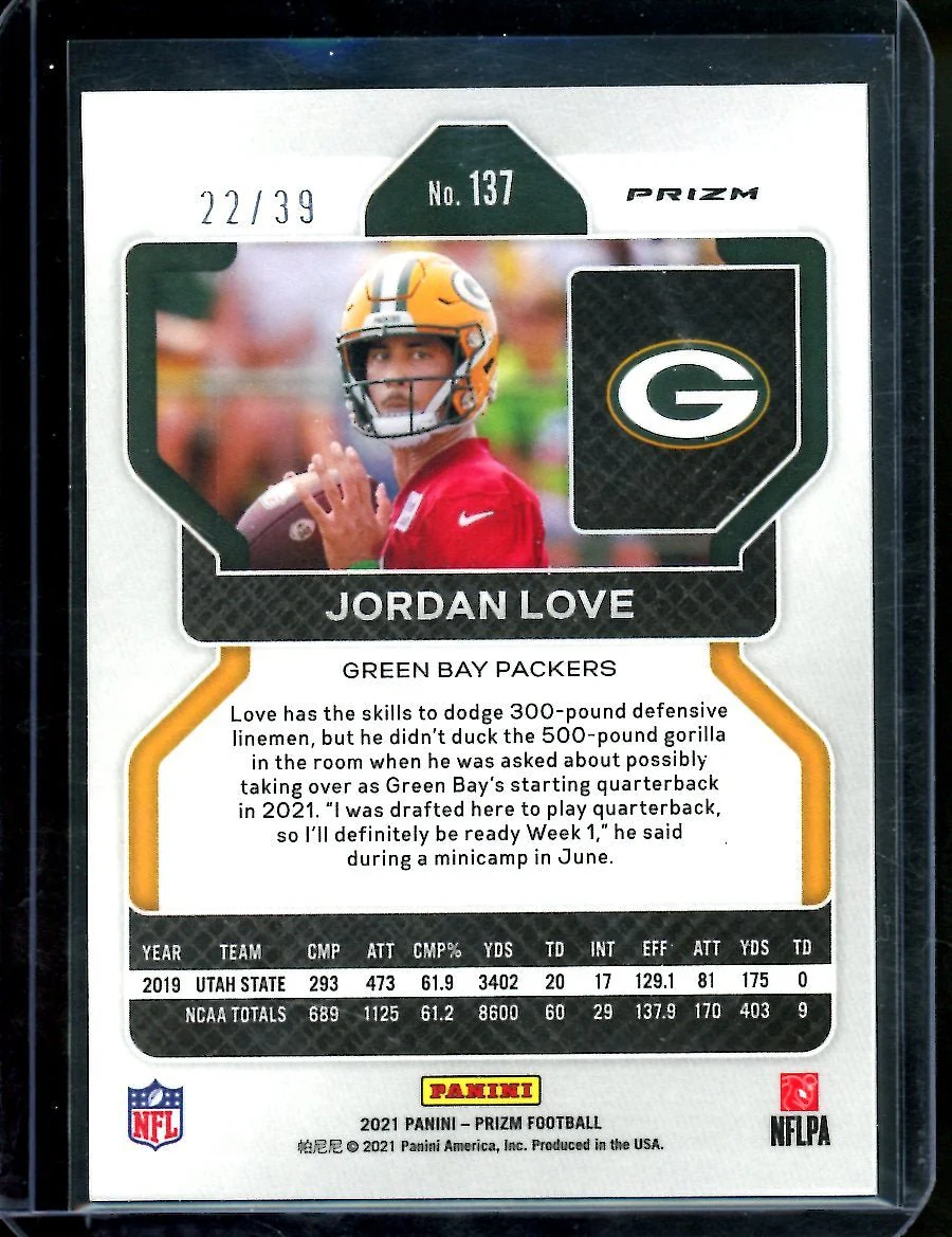 2021 Panini Prizm Jordan Love Yellow Red Tmall /39 Packers - Image 2
