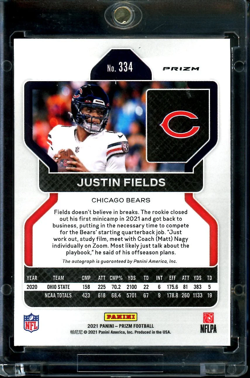 2021 Panini Prizm Justin Fields Rookie Auto Silver Bears - Image 2