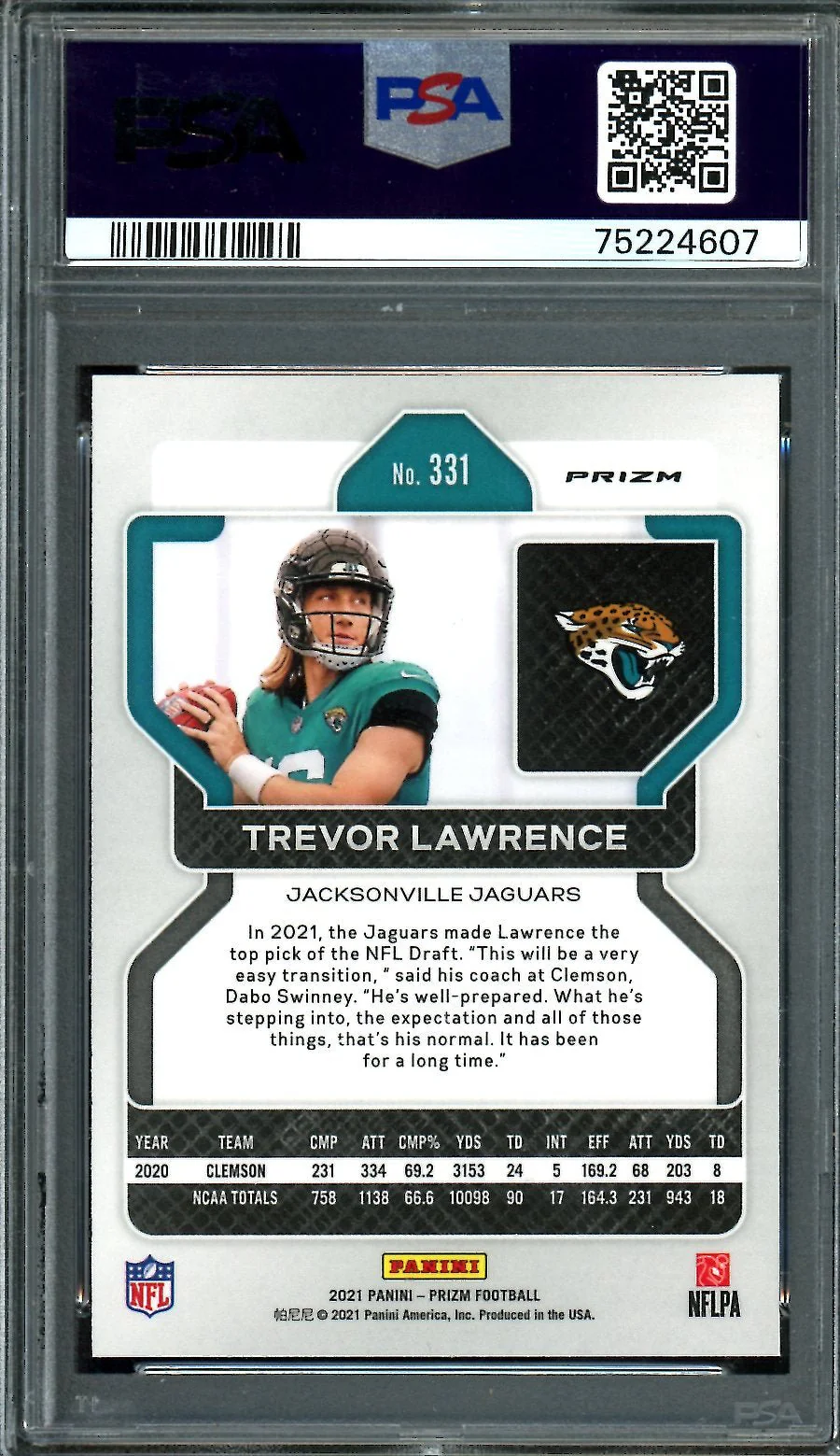 2021 Panini Prizm Trevor Lawrence Rookie Disco PSA 9 Jaguars - Image 2
