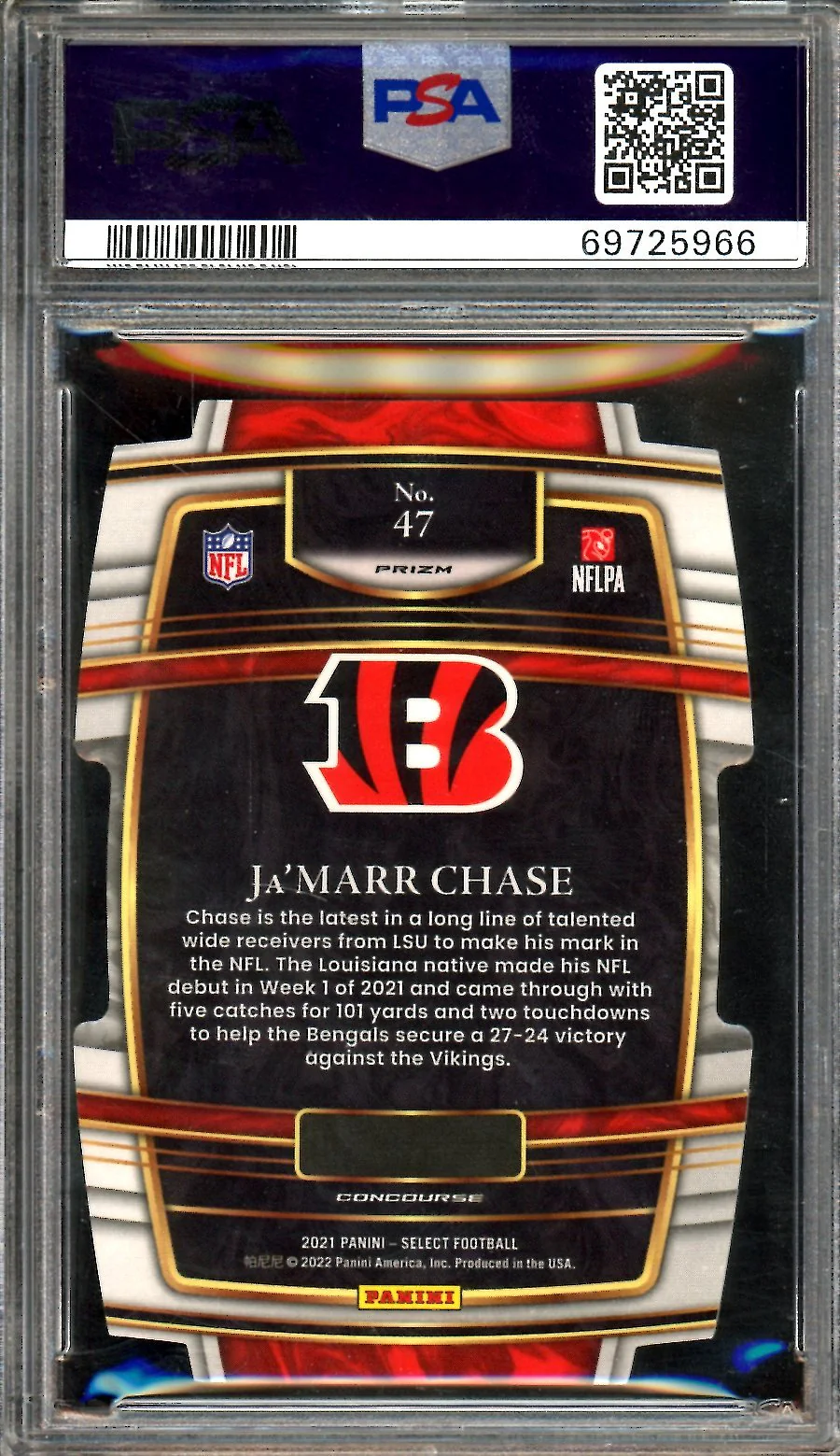 2021 Panini Select Ja'Marr Chase Rookie Red Blue Die Cut PSA 10 Bengals - Image 2