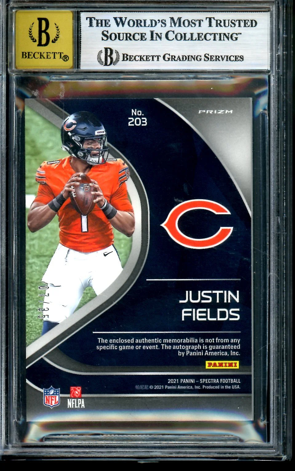 2021 Panini Spectra Justin Fields Rookie Neon Green RPA /35 BGS 8.5 Bears - Image 2