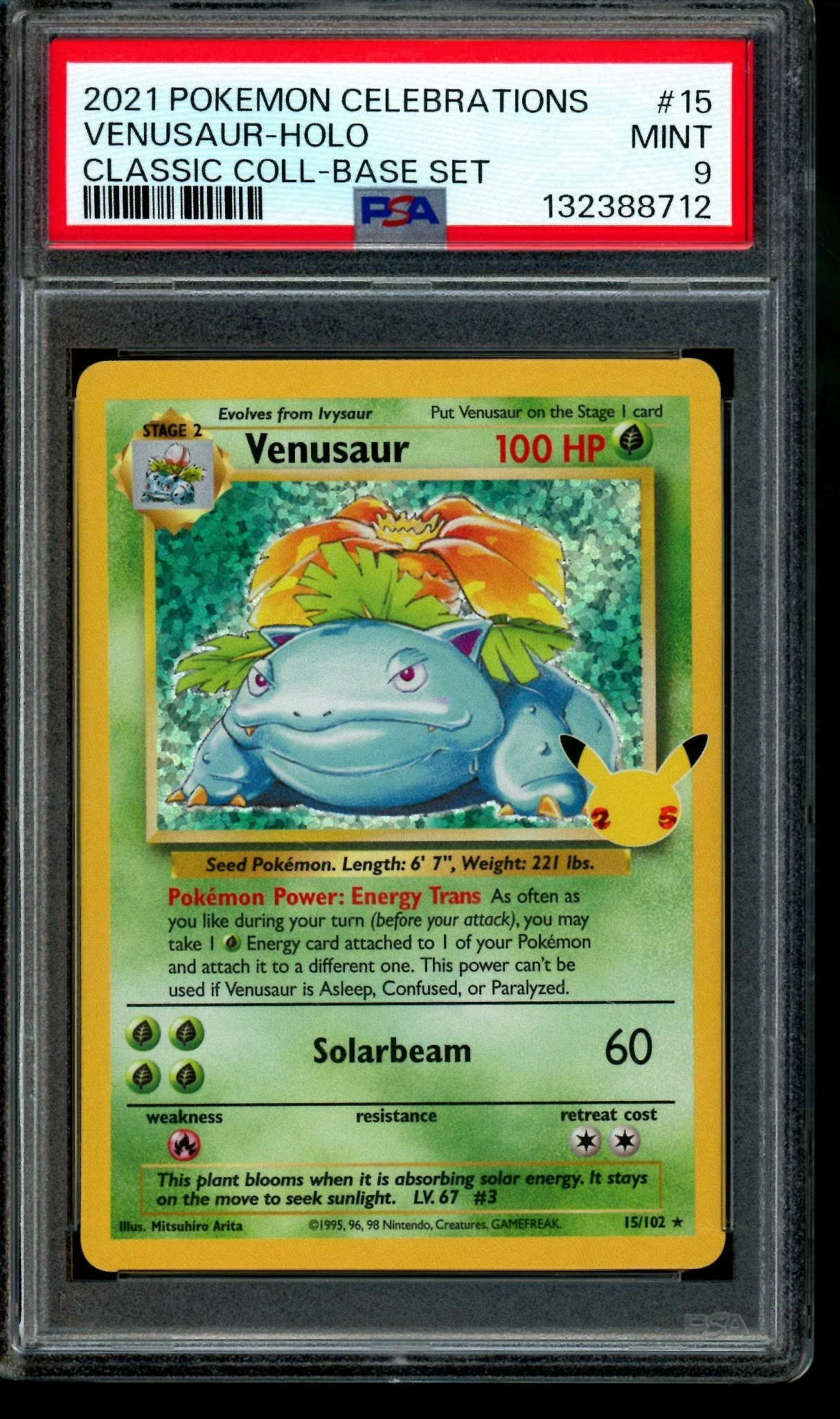 2021 Pokemon Celebrations Venusaur Holo Classic Collection Base Set 15/102 PSA 9