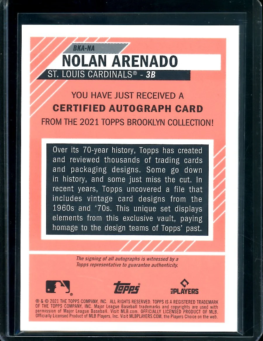 2021 Topps Brooklyn Nolan Arenado Auto /30 Cardinals - Image 2