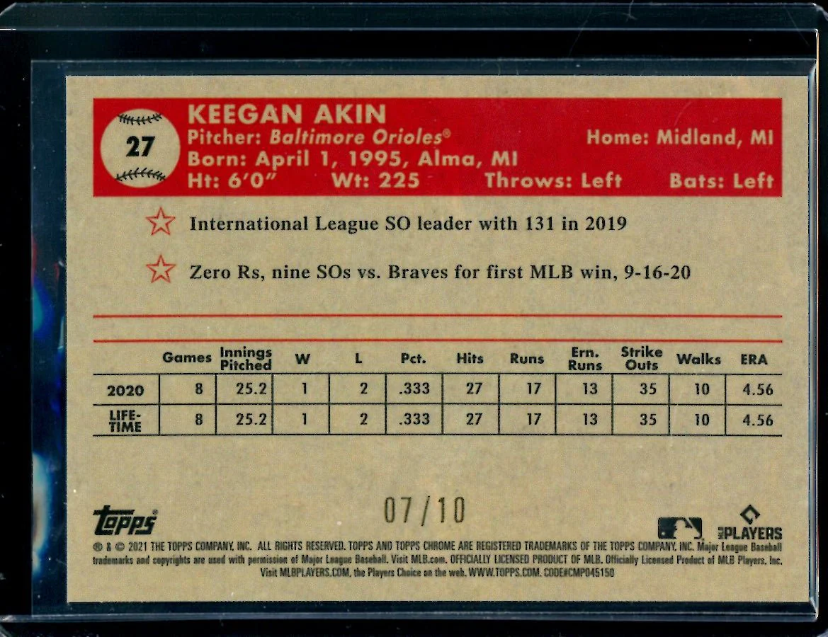 2021 Topps Chrome Platinum Anniversary Keegan Akin /10 Oroles - Image 2
