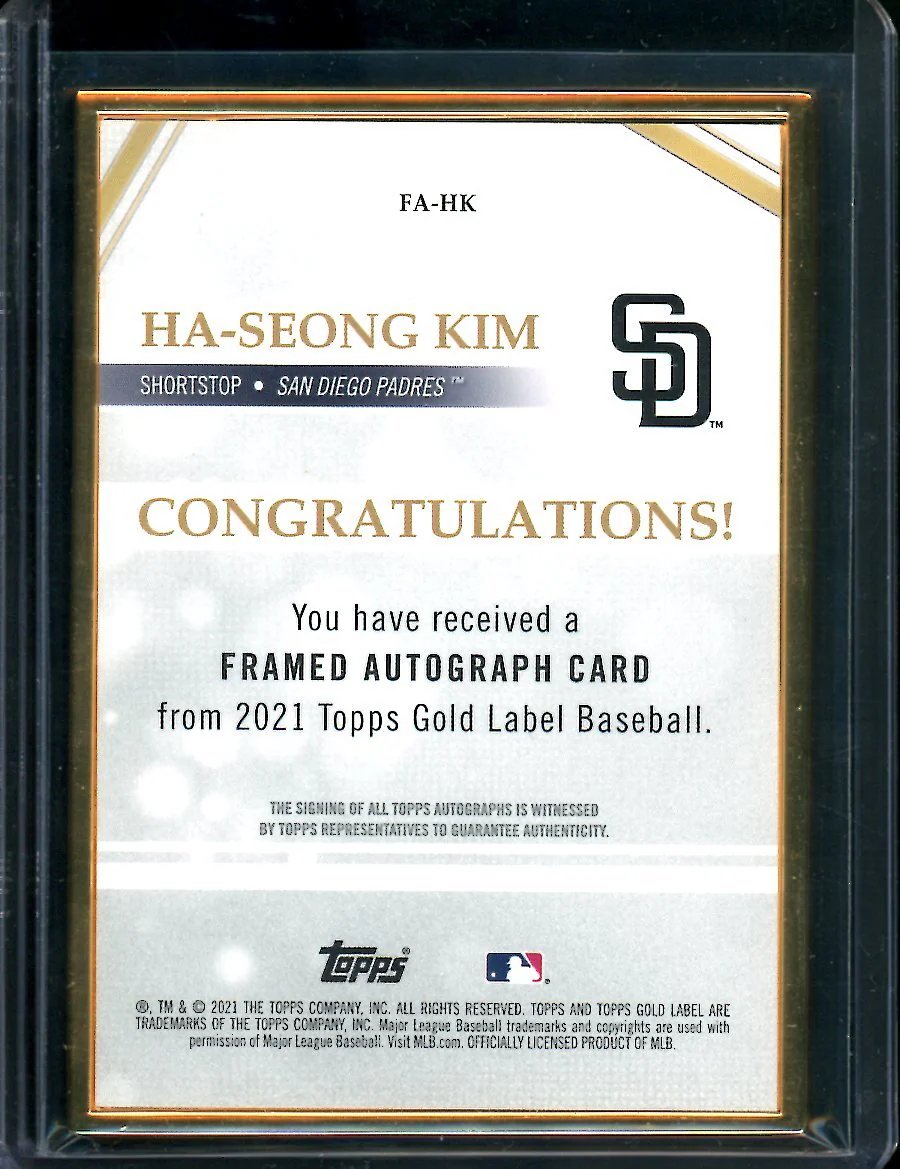 2021 Topps Gold Label Ha-Seong Kim Rookie Auto /50 Padres - Image 2