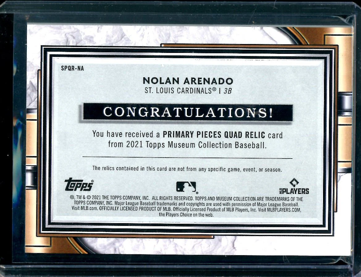 2021 Topps Museum Nolan Arenado Primary Pieces Patch Cardinals - Image 2