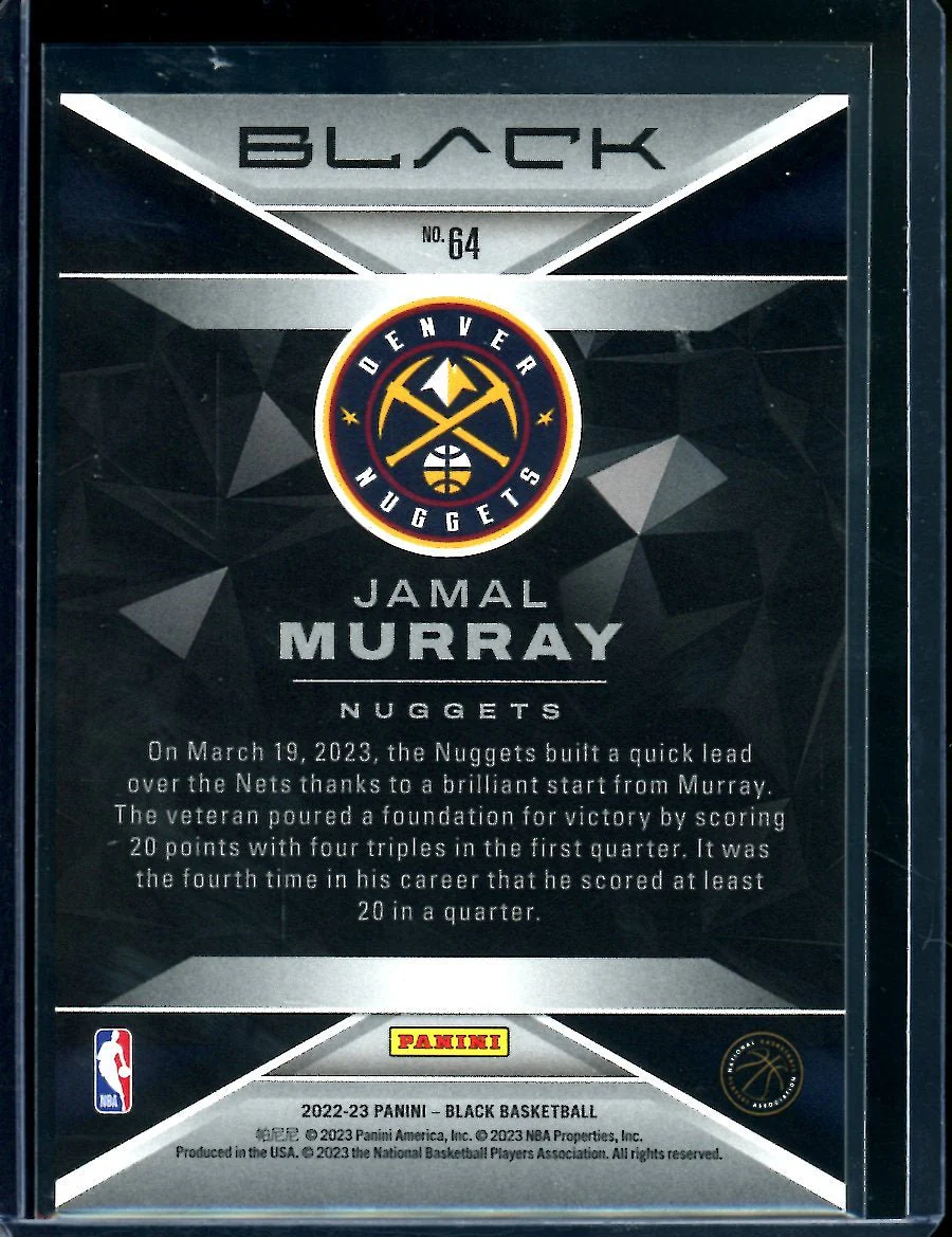 2022/23 Panini Black Jamal Murray Holo Gold /5 Nuggets - Image 2
